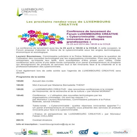 Agenda des premiers rdv de LUXEMBOURG CREATIVE