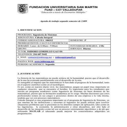 Agenda   Calculo Integral 2009 II