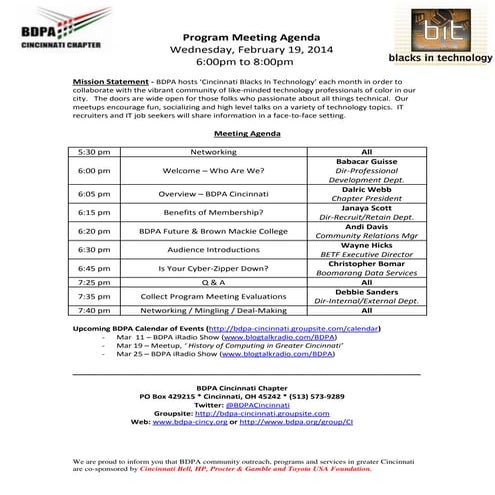 Agenda:  Program Meeting (Sample)
