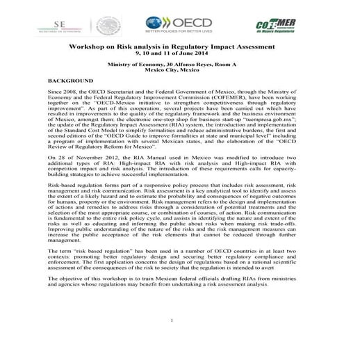 Risk Assessment in Regulatory Policy Analysis, Mexico, 9-11 June 2014, Agenda
