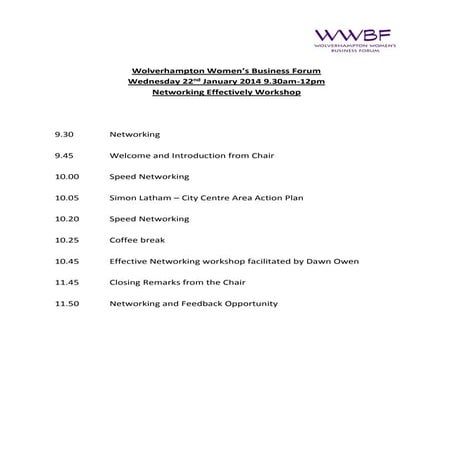 WWBF Agenda22nd January 2014 | PDF