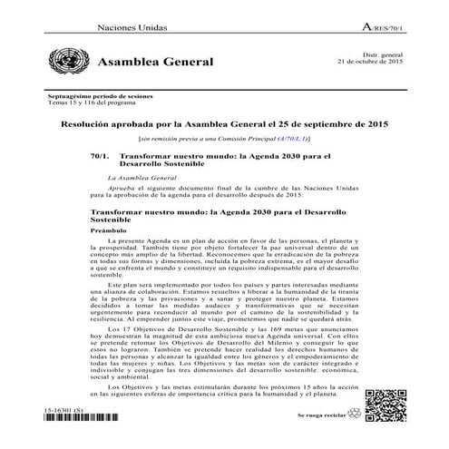 Agenda 2030 para el desarrollo sostenible