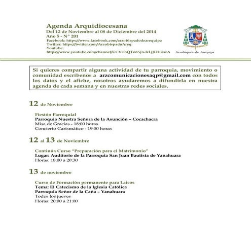 Agenda Arquidiocesana N° 201