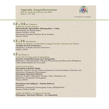 Agenda Arquidiocesana de Arequipa  nº 162