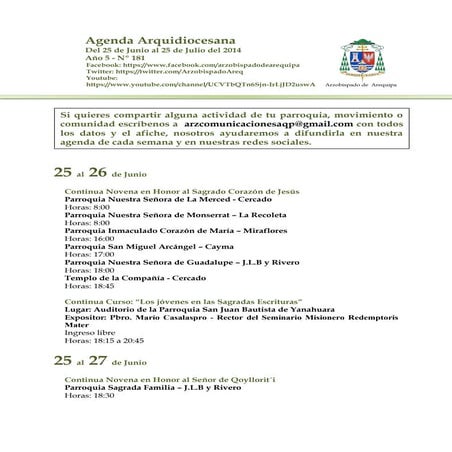 Agenda Arquidiocesana N°181