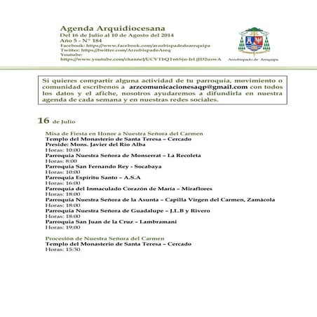 Agenda Arquidiocesana N°184
