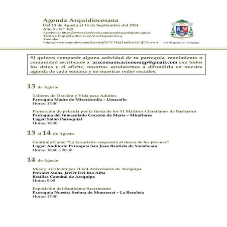 Agenda Arquidiocesana N°188