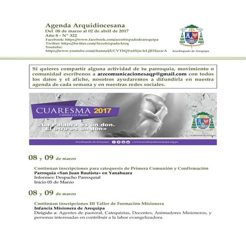 Agenda Arquidiocesana Nª 322