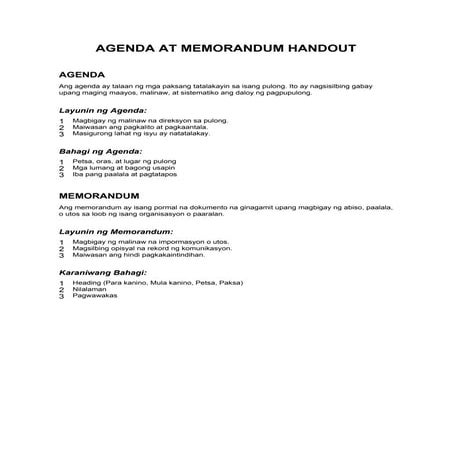 Agenda at Memorandum sa piling larang fil | PPTX