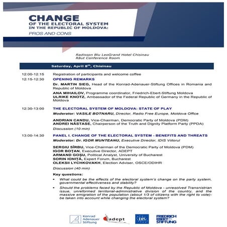 PROGRAMME of the International Conference CHANGE OF THE ELECTORAL SYSTEM: PROS AND CONS
