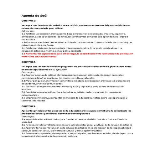 Agenda de seúl  objetivos