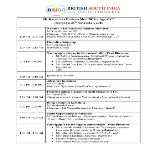 Agenda - UK Karnataka Business Meet