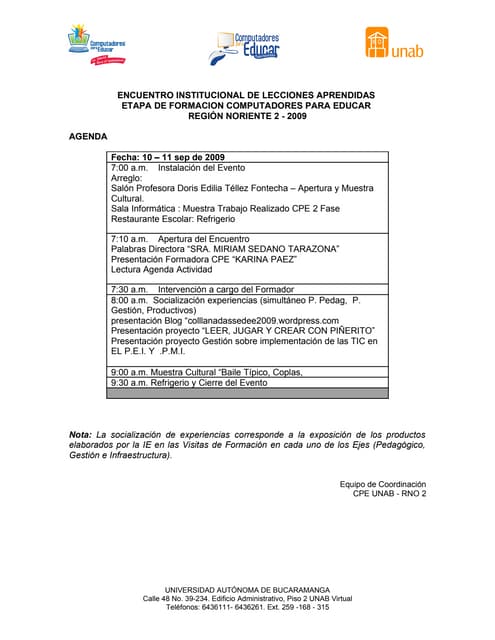 Agenda Encuentro Institucional