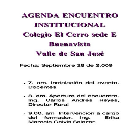 Agenda  Encuentro Institucional