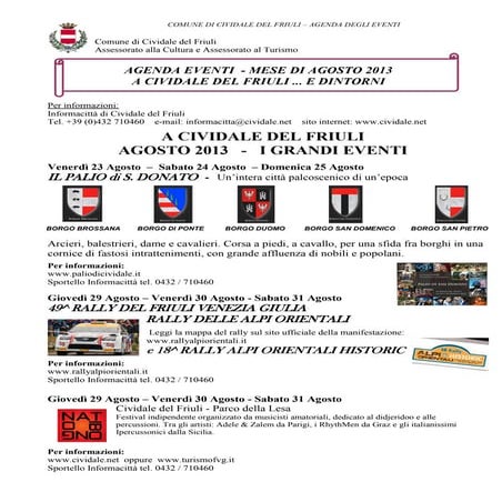 Agenda eventi agosto 2013
