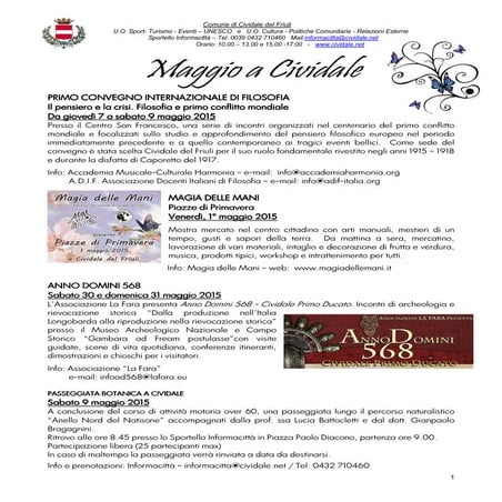 Agenda Eventi Cividale del Friuli - Maggio 2015