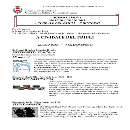 Agenda eventi luglio 2013