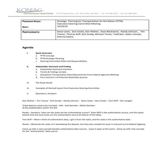 Agenda Executive Steering Committee Notes