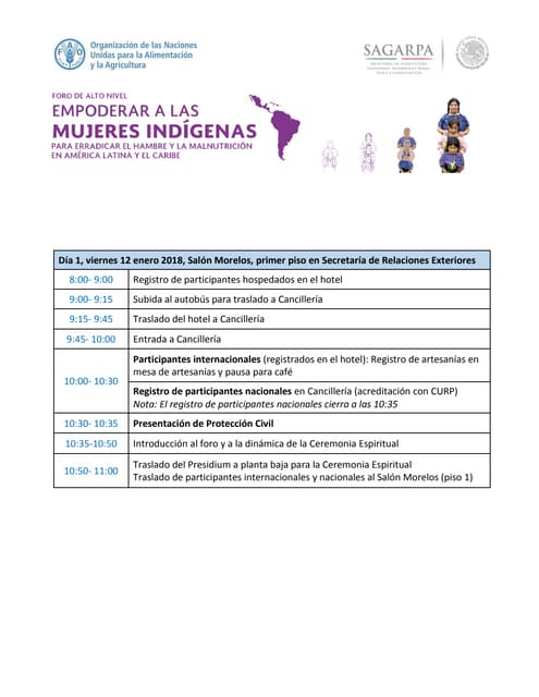 Agenda Foro Regional de Mujeres Indígenas
