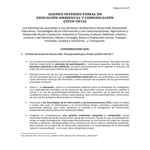 Agenda intersectorial de educacion ambiental