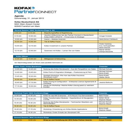 Kofax Partner Connect 2013 - Frankfurt - 31 January 2013 - Agenda