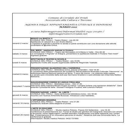 Cividale e dintorni / agenda appuntamenti Marzo 2012