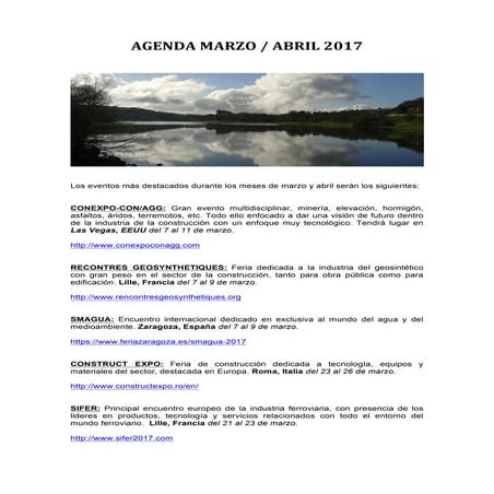 Agenda marzo y abril 2017