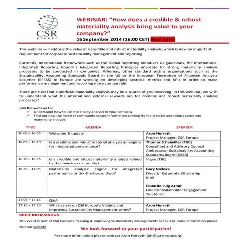 Materiality analysis webminar by CSR Europe: agenda