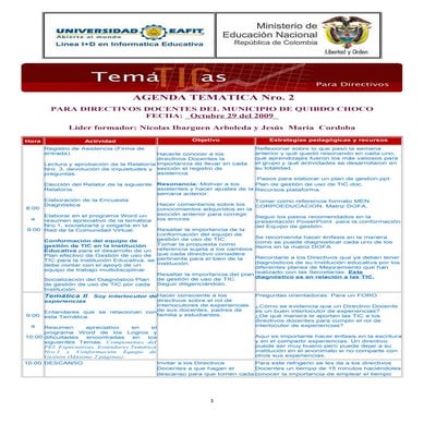 Agenda nro 2 trabajo directivos Quibdó