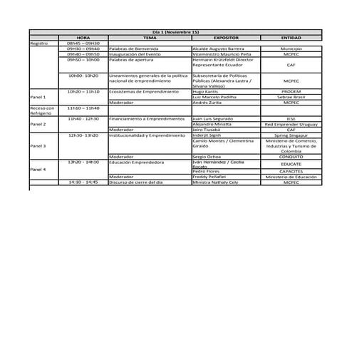 Agenda para participantes