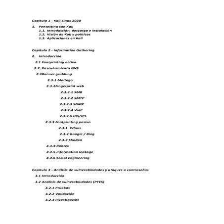 Contenidos del VídeoBook de "Pentesting con Kali 2020"