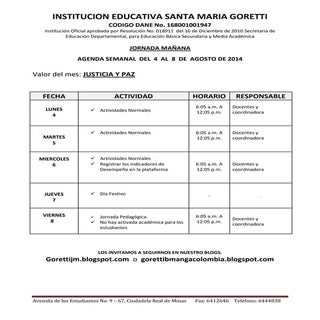 Agenda semanal sede a del 4 al 8 de...