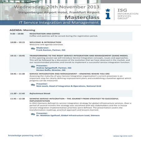ISG Masterclass “IT Service Integration and Management”