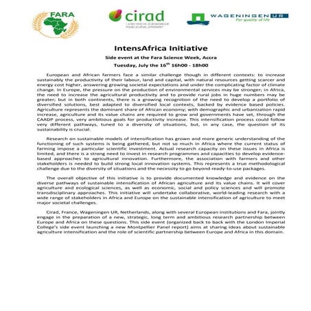Cirad-Wageningen-Fara side event agenda: IntensAfrica Initiative
