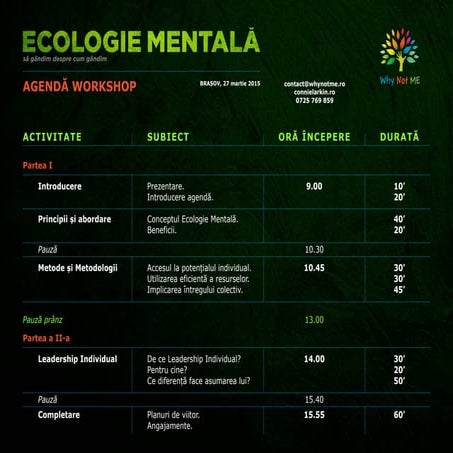 Agenda conferintei "Ecologie mentala", WNM