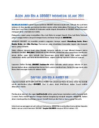 Agen judi bola sbobet indonesia sejak 2011