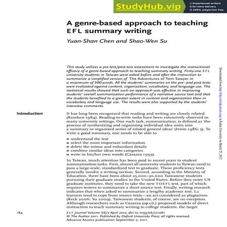 A Genre-Based Approach To Teaching EFL Summary Writing