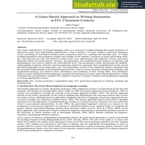 A Genre-Based Approach To Writing Instruction In EFL Classroom Contexts