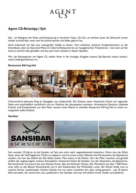 Agent CS Reisetipp Sylt - kulinaris...