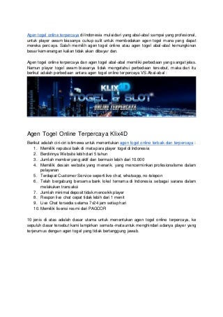 Agen togel online terpercaya klix4d