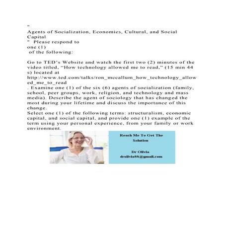 Agents of Socialization, Economics, Cultural, and Social Capital.docx
