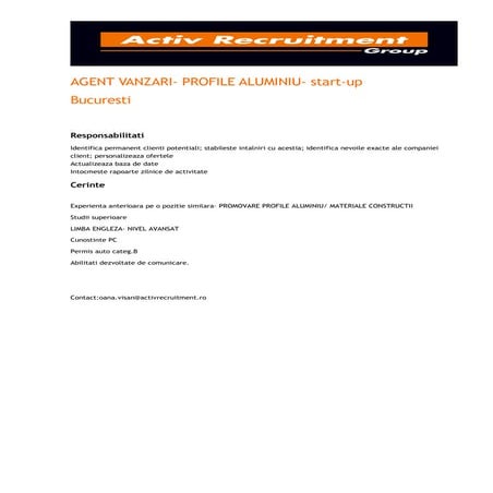 Agent vanzari profile aluminiu- start-up | DOC