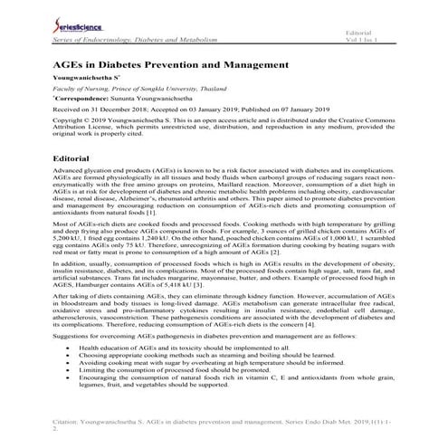 AGEs in Diabetes Prevention and Management