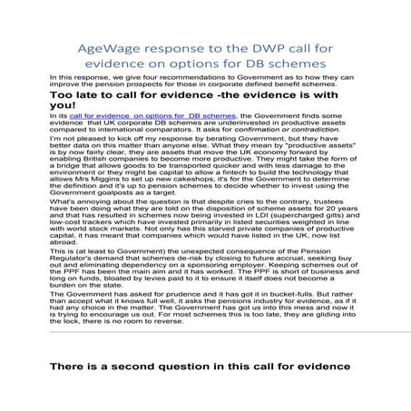 AgeWage response to the DWP call for evidence on options for DB schemes.pdf