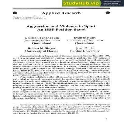 Aggression And Violence In Sport  An ISSP Position Stand