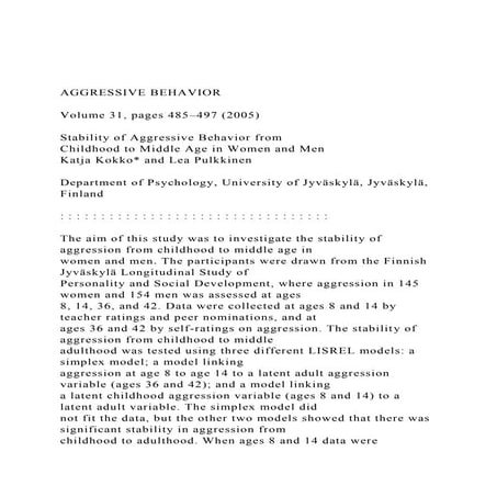 Aggressive Behavior in secondary schools | PDF