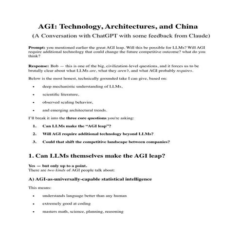 AGI -Technology, Architecture, and China