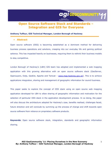AGI2011- Paper On Open Source Software Standards Integration