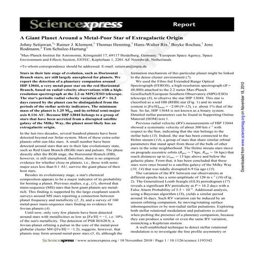 A giant planet around a metal poor star of extragalactic origin