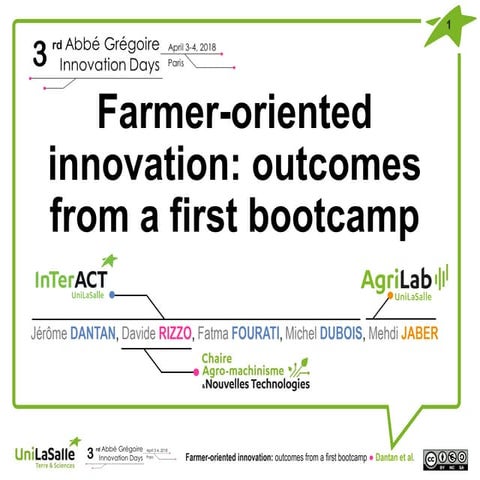 Farmer-oriented innovation: outcomes from a first bootcamp